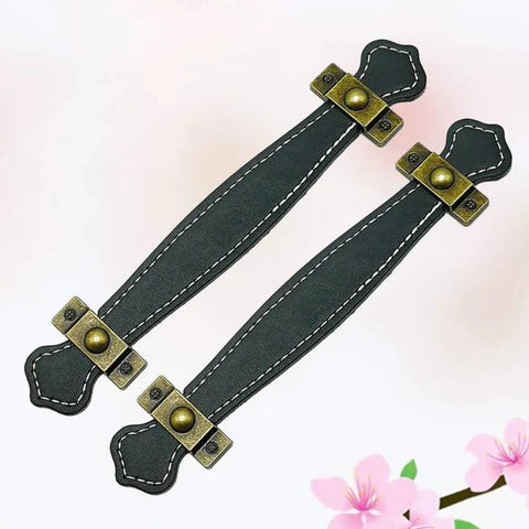 Vintage Leather Look PU Peel Handle Drawer Pulls For Cabinets And Luggage 7.48 Inch Black 2 Pack Durable PU Leather Finish