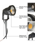 6 Pack Low Voltage Outdoor Landscape Lights 6W LED Spotlight Kit 12V 24V Waterproof Warm White Garden Lawn Yard Pathway Lighting With Easy Install For Patio Walkways And Outdoor Decor, detailed image with spotlight features.
