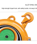 Alloy steel hook of Retractable Tool Balancer Hanger For Workshops And Factories showing safety latch and part of orange body