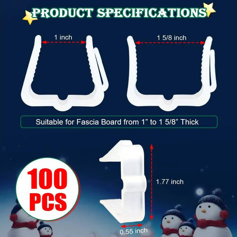Christmas Light Clips For Fascia Boards Fits One To One And Five Eighths Inch Thickness Roof Gutter Fence Hooks White 100 Pieces Easy Install Outdoor Holiday Decor
