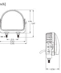 Technical diagram of Upgraded Blue Curved Halo LED Forklift Lights 40W DC 10V To 110V, showing dimensions and mount details.