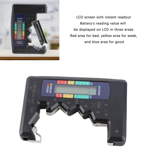 Color LCD Battery Checker With Three Color Readouts For AA AAA C D 9V And 1.5V Cells Handy Home Battery Tester And Capacity Meter For Rechargeables Or Alkaline Batteries, black handheld plastic