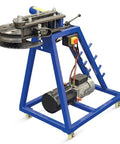 Heavy Duty Hydraulic Tubing Bender With High Capacity Pipe Bending Rig Driven By A Beefy One Horsepower Motor, blue metal structure.