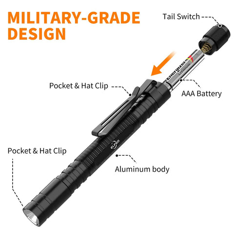 LED Pen Light With Zoomable Beam 270 Lumens Pocket Size Clip Flashlight for Nurses Medical Pros Inspectors Repair Techs and Docs