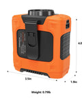 Orange Waist Clip Fan With 10000mAh Battery, Rechargeable Belt Clip Cooler Delivers 24 Hour Runtime, side view with dimensions