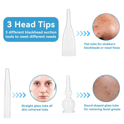 3pc Vacuum Glass Tube Kit for Face Suction Blackhead Removal showing flat, straight, and gourd shaped tubes