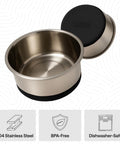 Stainless Steel Dog Bowls With Non Slip Rubber Base Built To Last Food Grade 304 Heavy Duty Each Holds Four Cups Or Thirty Two Fluid Ounces Dishwasher Safe Rust Resistant BPA Free Great For Dogs And Cats Set Of Two Black.
