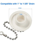 Heavy Hitter 2 Pack Rubber Tub Stopper With Smooth Pull Chain Fits 1 To 1 3 8 Inch Drains showing dimensions and chain detail.