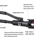 Heavy Duty Hydraulic Cable Cutter Pliers With 6 Ton Cutting Capacity For Ropes And Wires shown with movable handle and large piston core.