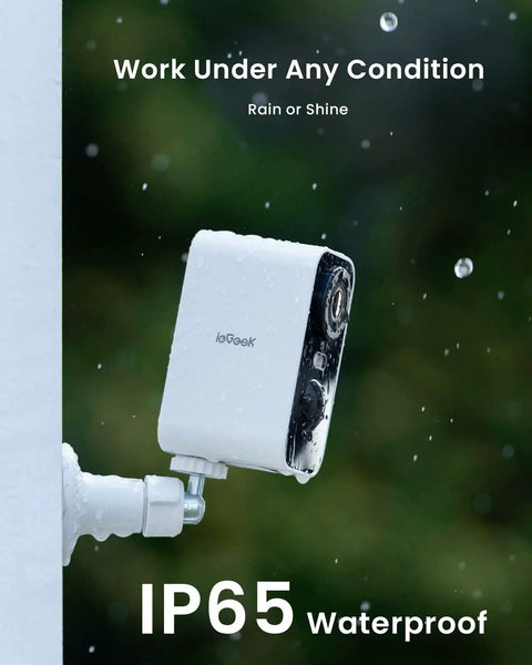No Wires Battery Powered Wireless Outdoor Security Camera With 2K 3MP HD Video mounted in rain for waterproof demonstration