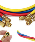 60 Inch Refrigerant Charging Hose With Ball Valve For R134A R12 R22 R502 R404 HVAC Manifold Gauge 1/4 Inch Threads 3 Color Coded Red Yellow Blue Set Of 3