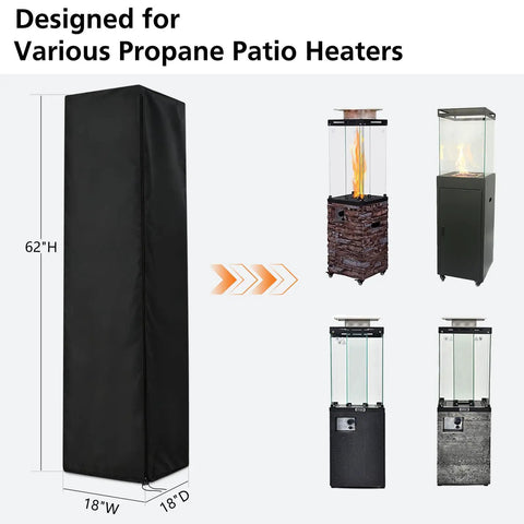 Heavy Duty Tough As Nails Square Patio Heater Cover Waterproof Outdoor Heater Cover with adjustable drawstring for 62 inch tall propane heaters