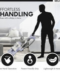 Man using Shark NV350 vacuum with upgraded replacement hose handle, demonstrating effortless handling with one-hand operation.