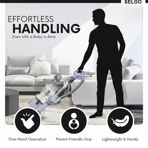 Man using Shark NV350 vacuum with upgraded replacement hose handle, demonstrating effortless handling with one-hand operation.