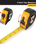 Heavy Duty Tape Measure Set With Easy Read Markings And Durable Case, ergonomic grips, 4 piece. Tape extended showing blade lock.