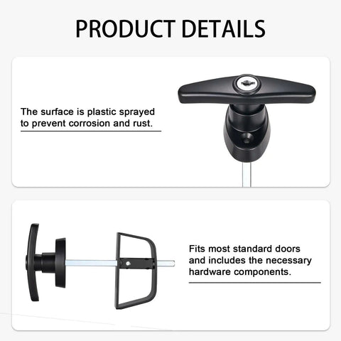 Heavy Duty Shed Door Latch Kit With T Handle Lock, carbon steel, zinc alloy, 4-1/2 inch stem, anti-corrosion features