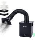 DC Brushless Solder Fume Extractor with Strong Suction and H13 HEPA Filter at work removing smoke in a compact shop setting
