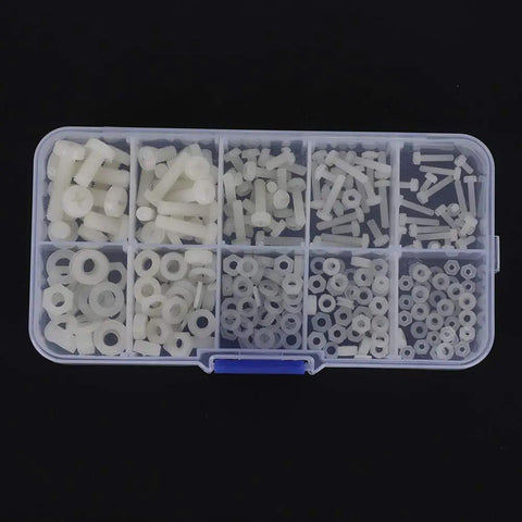 270 Piece Nylon Screw Set In Resealable Box, Assorted White Nylon Fasteners For DIY Projects, Easy To Tighten And Loosen Threads, Ultra Tough, Reliable Quality, Long Lasting Use, Handy Storage Box Included, assorted nylon screws and washers in storage case