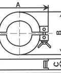 Technical drawing of Two Pack KF25 Wing Nut Flange Quick Clamp Hinge ISO KF Size NW25 Stainless Steel 304 Vacuum Fittings.