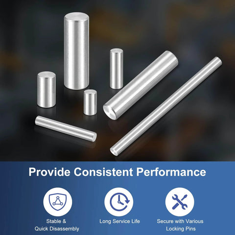 Image of Six Piece M6 X 80mm Stainless Steel Dowel Pins Set 304 Grade Cylindrical Shelf Peg Pins for Mechanical Manufacturing Industrial Use and Furniture Installation Silver Finish.