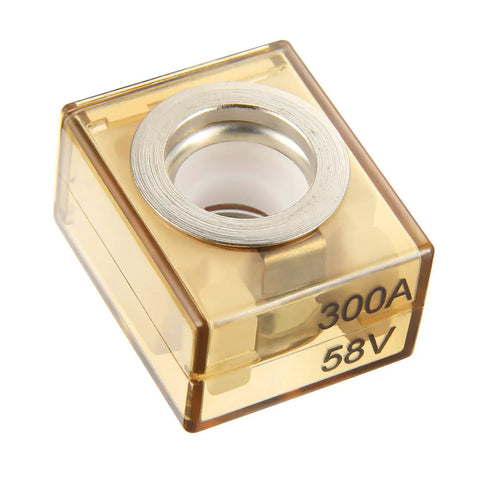 Badass 300A Marine Battery Fuse Holder With Splash Proof IP66 Waterproof Cover Rated For Boats And RV Vehicles Up To 58Vdc Max, clear fuse block.