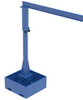 Steel Portable Jib Crane With Raw Base And Built In Fork Tubes 8 Foot I Beam 500 Pound Load Capacity, Blue crane with fixed boom arm.
