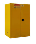 Heavy Duty Flammable Safety Cabinet With 90 Gallon Capacity, FM Approved, durable yellow steel cabinet with manual swing doors.