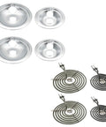 Chrome Drip Pans And Surface Burner Elements Replacement Kit For GE Hotpoint Range Stove Includes 6 Inch Drip Pans 7.6 Inch Diameter