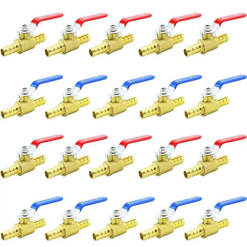 Three Quarter Inch Pex Ball Valves Set Twenty Pack Brass Full Port Shut Off Ball Valves Quarter Turn Crimp Pex Valves Red Blue