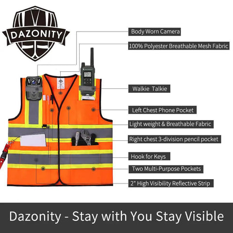 Hi Vis Safety Vest With Multi Pockets 5 Pack Reflective Gear For Work Construction Parking Warehouse Yellow Breathable Lightweight 360 Degree Coverage with accessories.