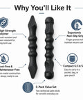 Product features diagram of 2-Pack Yawara Stick Set 6.5 Inch High Impact Polymer For Self Defense And Training, Ergonomic Non-Slip Grip With Textured Finger Grooves, Durable Security And Sports Stick Duo.
