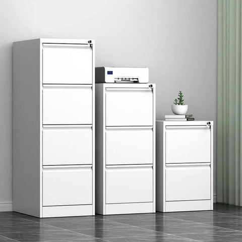 Top Tier Industrial Metal Filing Cabinet With Secure Locking Tool Chest For Home Office Storage And Slick Desk Organization Rock Solid Workspace Setup in white with multi-drawer design.