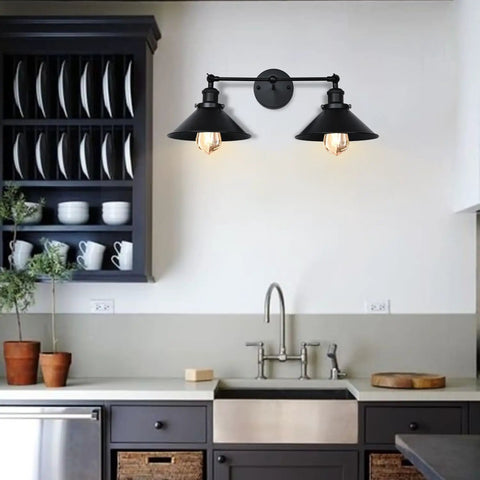 Bathroom Vanity Light Modern Industrial Black Wall Sconce With Metal Shade Dual Lights Matte Black Finish Vintage Vibe Bath Fixture in kitchen