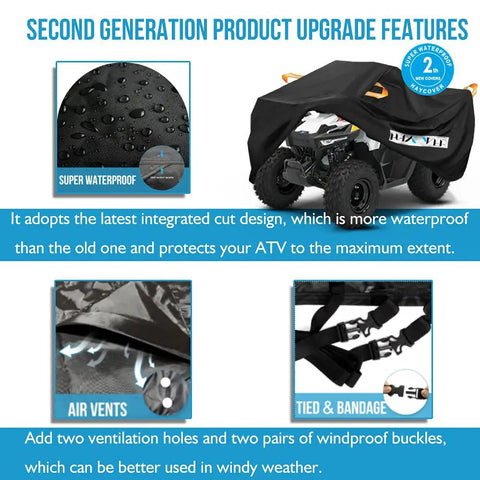 Universal Waterproof ATV Cover With Air Vents, Reflective Strips And Buckle Straps on ATV, Heavy-Duty 300D Oxford Cloth