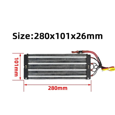 Heavy Duty 220V 2500W AC DC Industrial Ceramic Air Heater Featuring Rock Solid Constant Temperature Control Precision Heating Element 280X102MM top view with dimensions