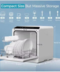 Totally Game Changing Compact Dishwasher With Built In Water Tank Featuring One Touch Start And Quick Wash Cycles To Deliver No Sweat Cleaning For Tiny Kitchens And Hectic Apartment Life Today showing measured dimensions and capacity.