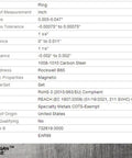 Specification sheet for Michigan Muncie input shaft shim kit, detailing measurements, material, and compliance certifications.