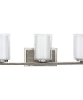 Four Light Linear Chandelier In Brushed Nickel With Faux Wood Back Plate And Clear And Etched Glass Shades For Spa Vibe Bath Vanity Lighting 7.75 In By 24 In