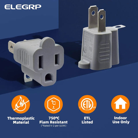 2 To 3 Prong Adapter And 3 To 2 Prong Converter Set 10 Pack Indoor Gray Outlet Adapters Heavy Duty Fire Proof Thermoplastic