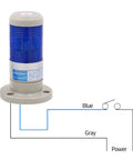 Blue 24V DC LED Tower Stack Light for industrial warning signals with wiring diagram and 80mm base, 125mm height indicator lamp