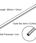 Side view of VictorsHome 304 stainless steel round tubing, 6mm OD, 1mm wall, 300mm length, 2 pcs