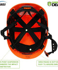 Interior view of 3 In 1 Arborist Safety Helmet With Mesh Face Shield And Removable Ear Muffs For Chainsaw Work showing six-point suspension and soft sweatband.