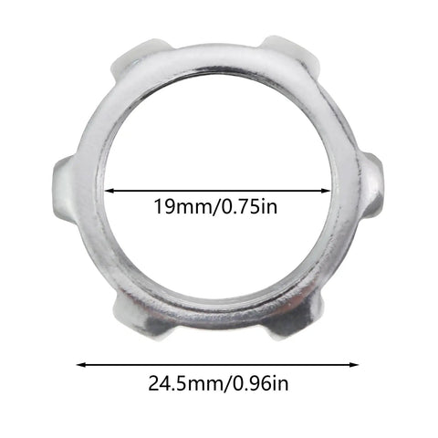 30 Pack Industrial Grade Galvanized Electrical Conduit Lock Nuts Silver 1/2 In For HVAC And Chemical Piping close-up view with dimensions.