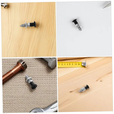 Heavy Duty Tough As Nails Stainless Steel Indexing Plunger With Spring Loaded Knob on wooden backgrounds for garage projects.