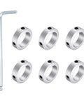 6 Pack 35mm Bore Aluminum Shaft Collars, 15mm Thick, 50mm OD Locking Ring With Ball Head Hex Key, silver set