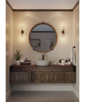 Bathroom with Two Light Clear Glass Farmhouse Bath Vanity Light in Antique Bronze Finish for vintage rustic decor over mirror.