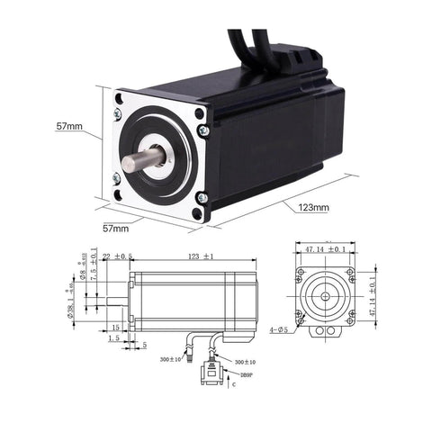 Beefy Closed Loop Servo Motor For CNC With 57mm Frame Nema 23 Stepper Encoder; technical diagram included