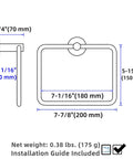 Slick Premium Chrome Square Hand Towel Ring For Bathroom Sink Wall Mounted dimensions illustration 2-3/4" height, 7-1/16" width, and 5-15/16" depth.