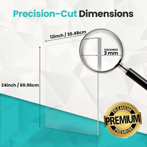 Clear Plexiglass sheets, PlexiPro 12x24 in, 3 mm thick, pack of 2 for laser cutting and DIY crafts