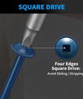 Close-up of square drive head of 2-1/2 Inch Pocket Hole Screws Size 8 Blue Coated Outdoor Grade 325 Pieces Salt Spray Tested Over 1000 Hours